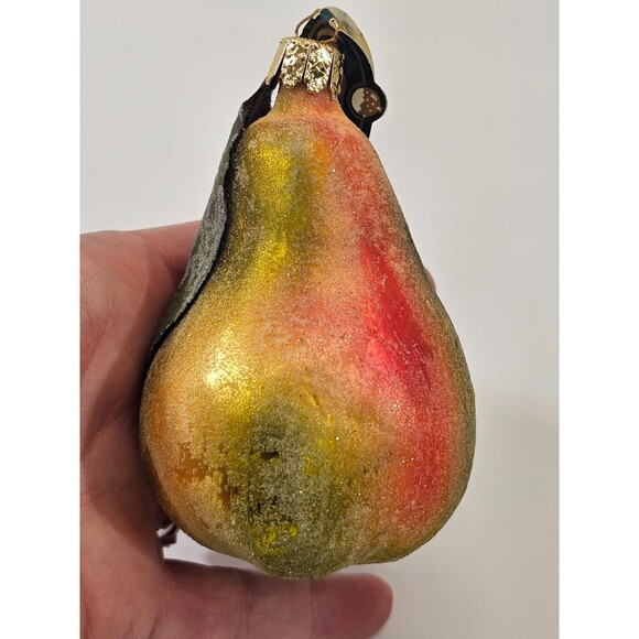 NEW VINTAGE Christborn Marshall Field's Blown Glass Sparkly Pear Ornament Fruit - Picture 3 of 6